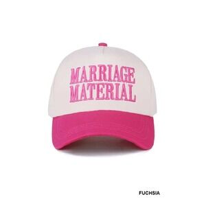 Marriage Material Two Tone Canvas Cotton Embroidered Trucker Hat - Fuchsia
